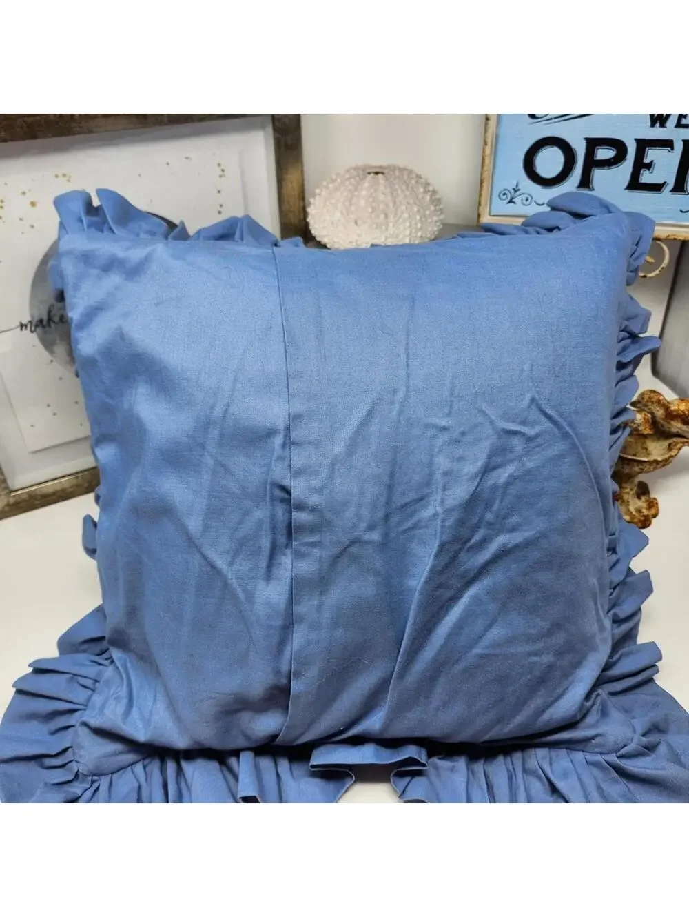 Handmade Quilted Decorative Throw Pillow with Ruffled Edges 18 Inch